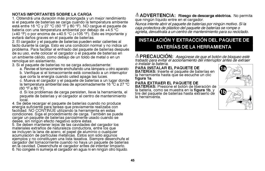 Black & Decker LPP120B instruction manual Notas importantes sobre la carga, Para instalar el paquete de 