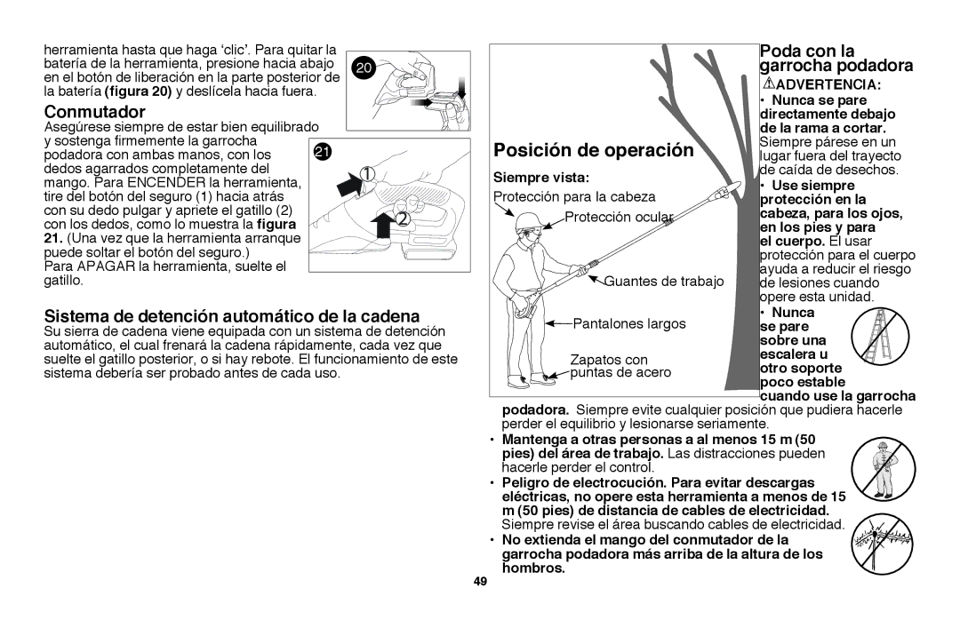 Black & Decker LPP120B Conmutador, Sistema de detención automático de la cadena, Poda con la garrocha podadora 