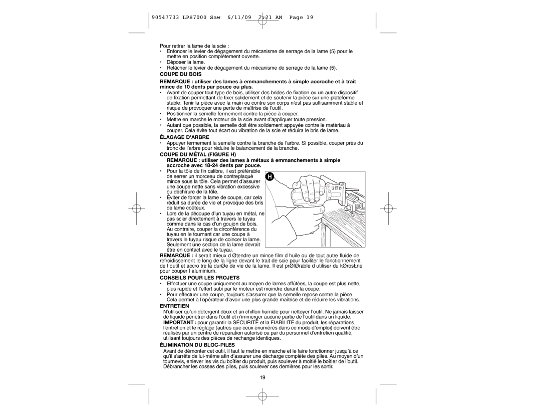 Black & Decker 90547733 Coupe DU Bois, Élagage D’ARBRE, Coupe DU Métal Figure H, Conseils Pour LES Projets, Entretien 