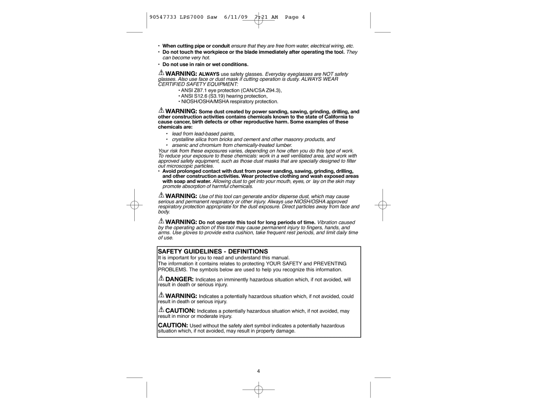 Black & Decker LPS7000, 90547733 Safety Guidelines Definitions, It is important for you to read and understand this manual 