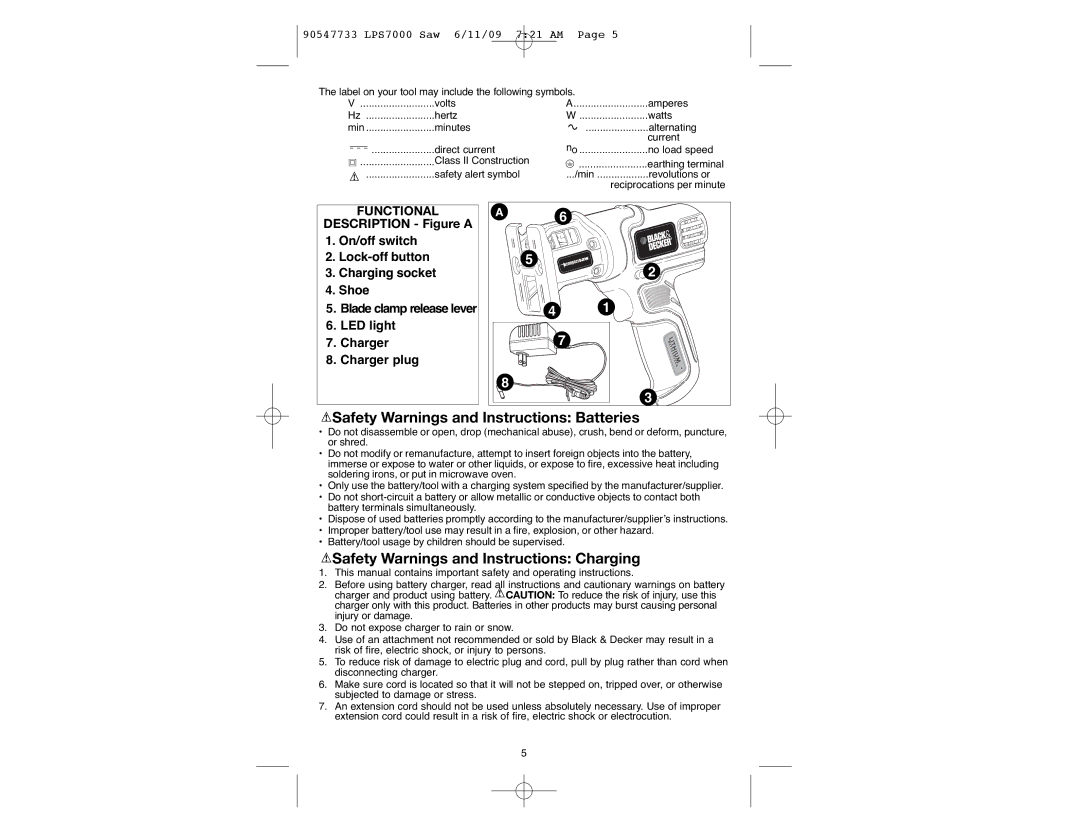 Black & Decker 90547733 Safety Warnings and Instructions Batteries, Safety Warnings and Instructions Charging, Functional 