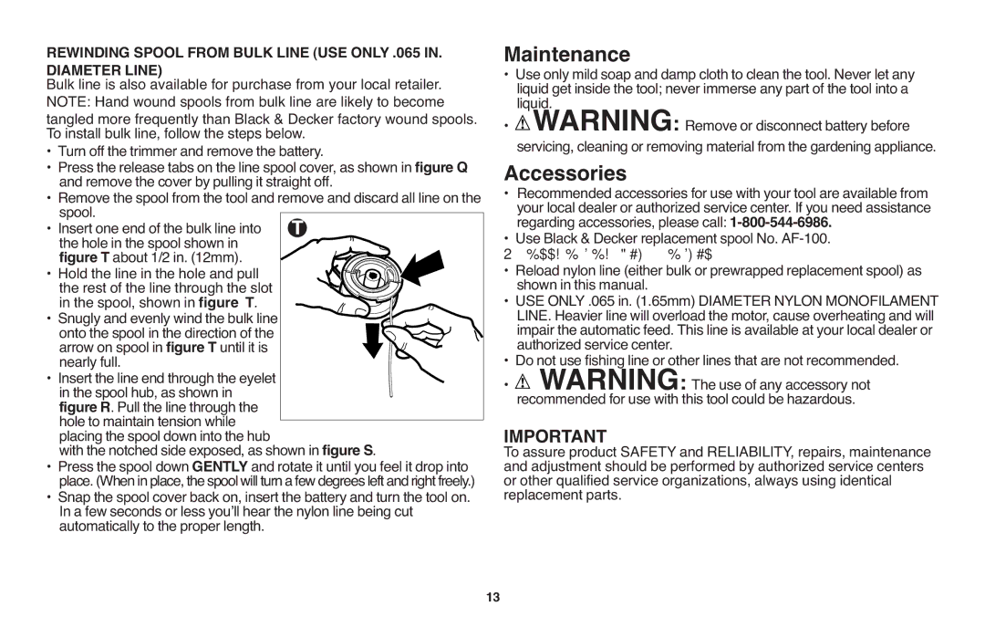 Black & Decker LST1018 instruction manual Rewinding Spool from Bulk Line USE only .065, Diameter Line 