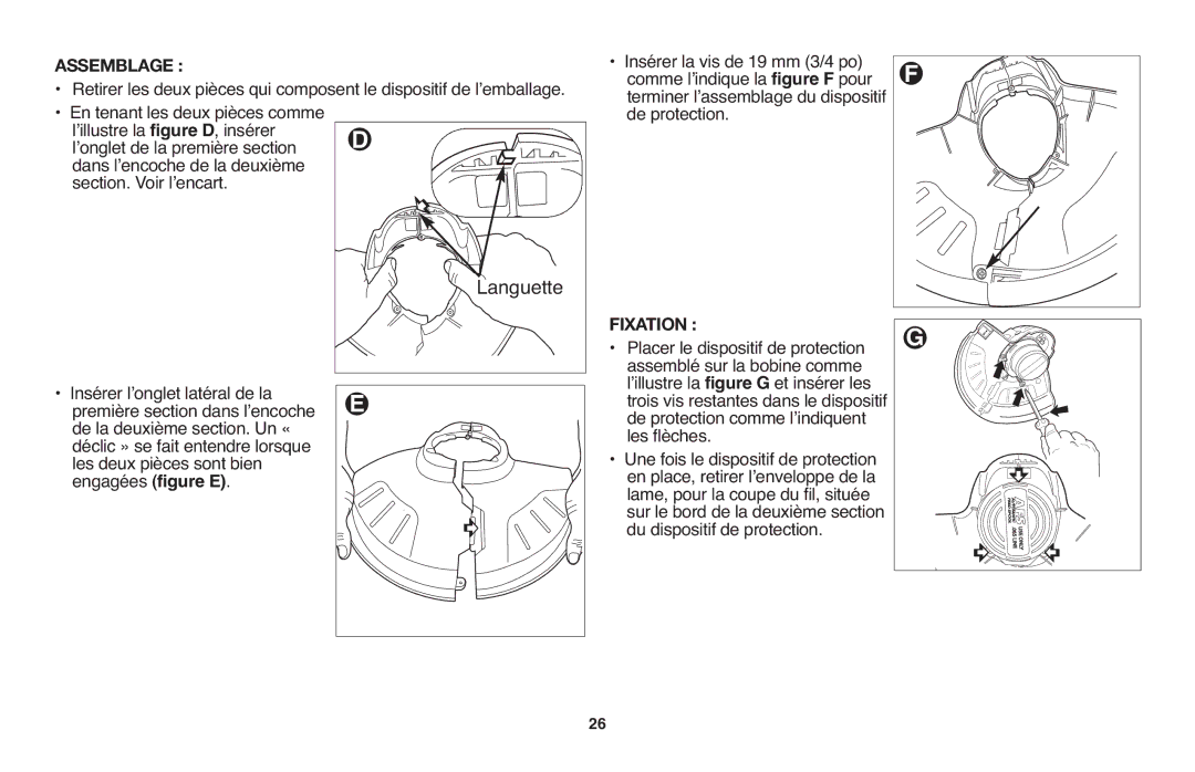 Black & Decker LST1018 instruction manual Languette, Section. Voir lʼencart 