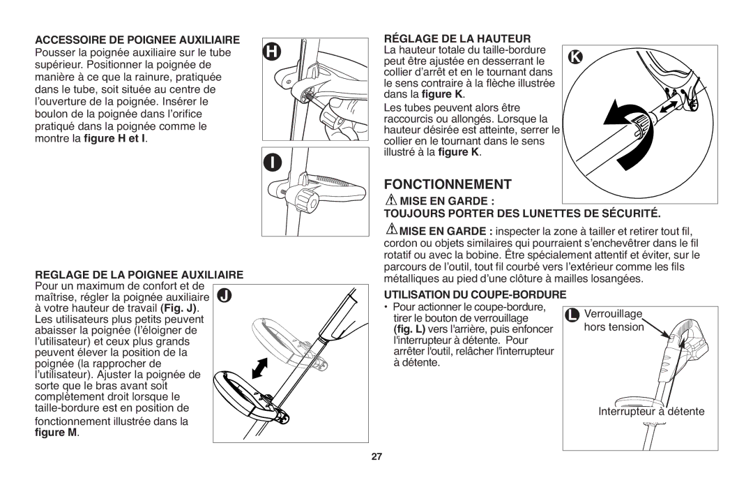 Black & Decker LST1018 instruction manual Fonctionnement, Mise EN Garde Toujours Porter DES LUN Ettes DE Sécurité 