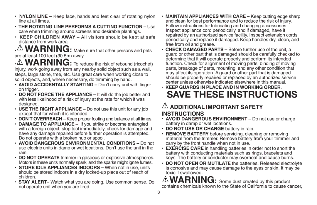 Black & Decker LST1018 Additional Important Safety Instructions, Rotating Line Performs a Cutting Function Use 