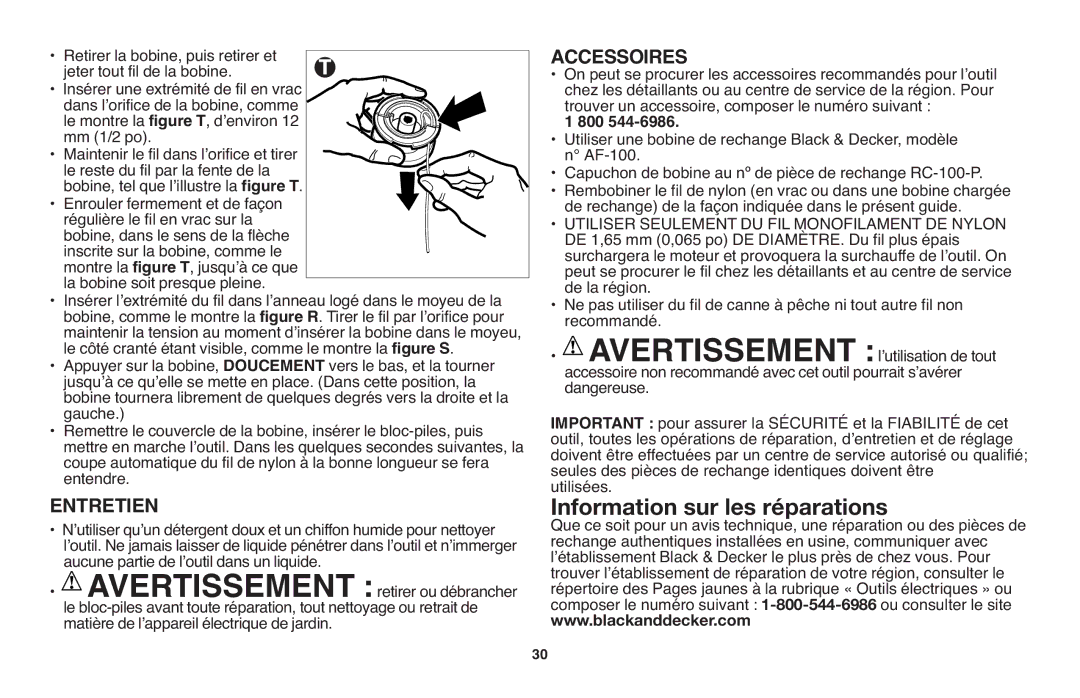 Black & Decker LST1018 instruction manual Entretien, Accessoires, 800 