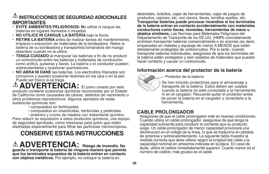 Black & Decker LST1018 instruction manual Instrucciones DE Seguridad Adicionales Importantes, Cable Prolongador 