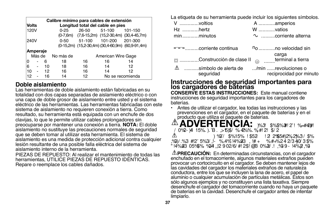 Black & Decker LST1018 Sistema de aislamiento no requieren conexión a tierra. Como, Voltios Amperios Hertz Vatios 