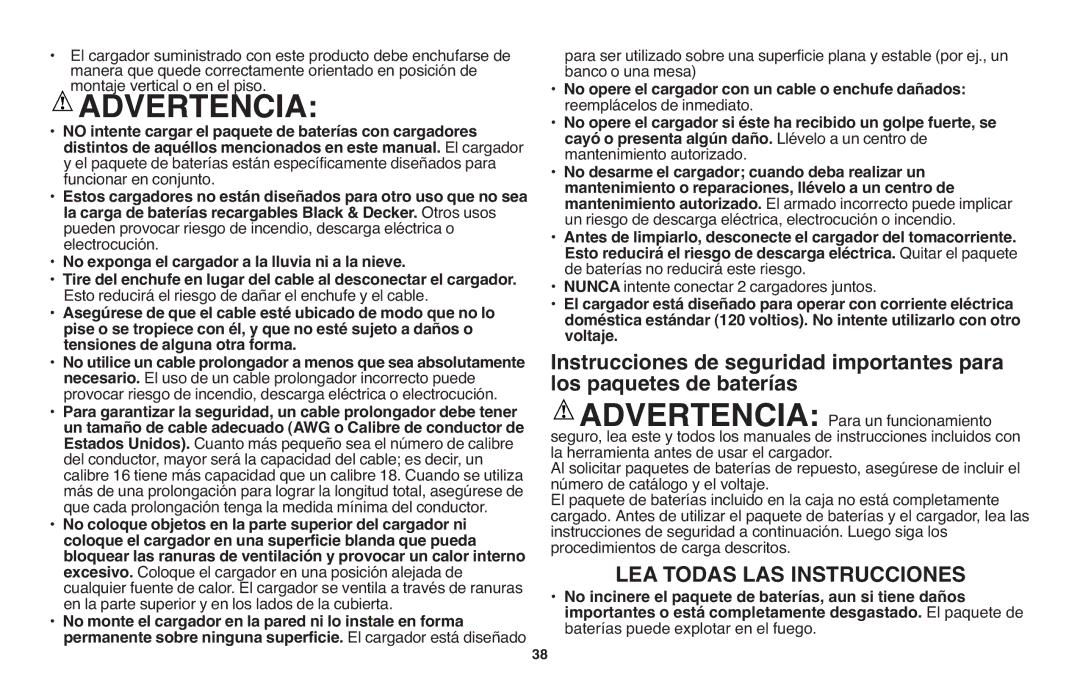 Black & Decker LST1018 instruction manual Nunca intente conectar 2 cargadoresjuntos, Baterías puede explotar en el fuego 