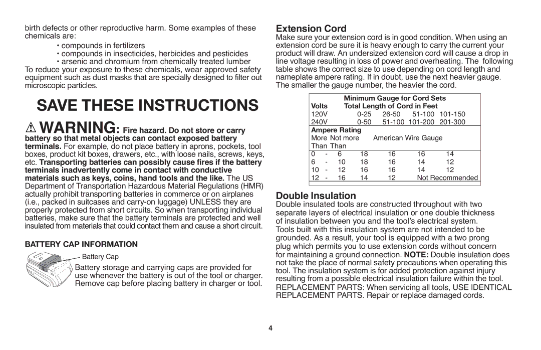 Black & Decker LST1018 instruction manual Fire hazard. Do not store or carry 