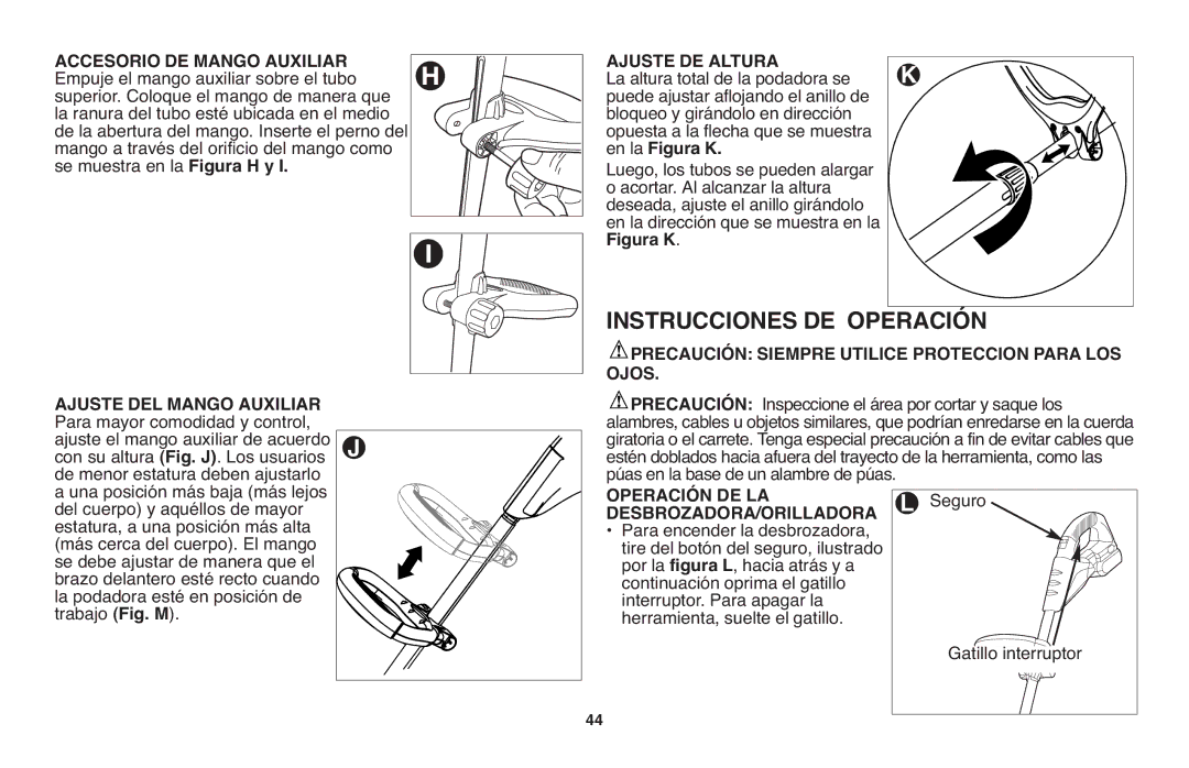 Black & Decker LST1018 Accesorio DE Mango Auxiliar, Ajuste DE Altura, Precaución Siempre Utilice Proteccion Para LOS, Ojos 