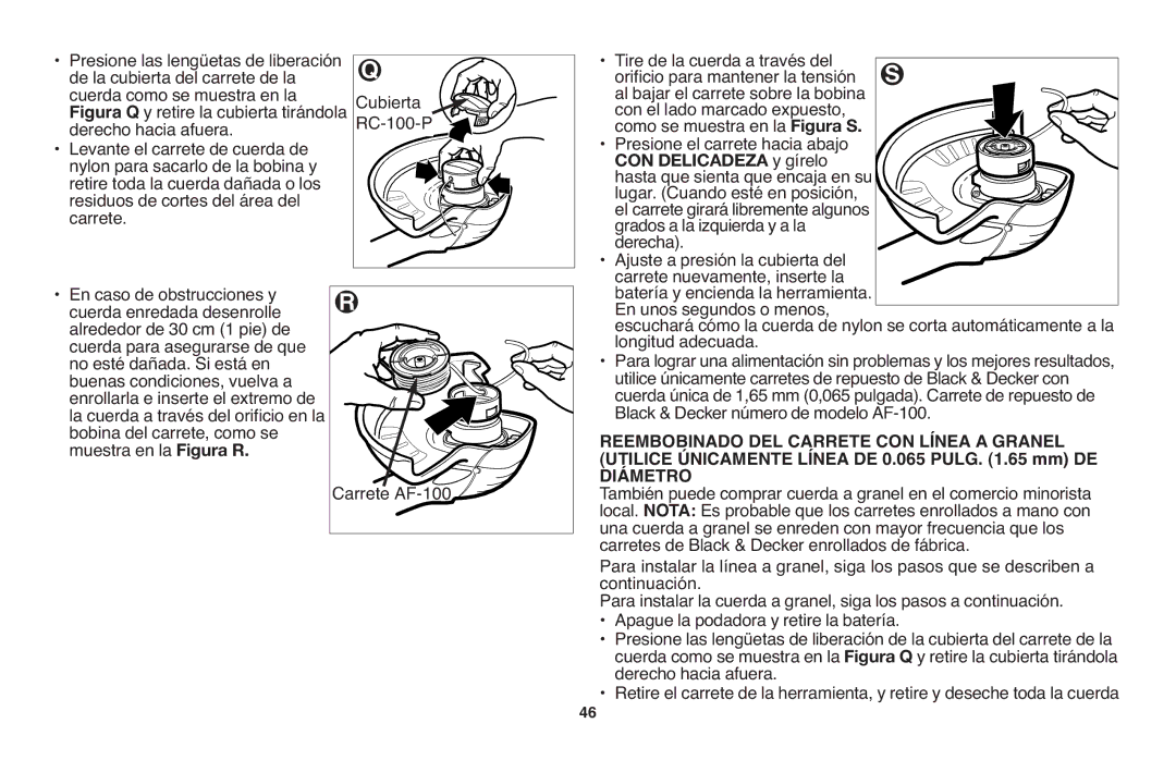 Black & Decker LST1018 Reembobinado DEL Carrete CON Línea a Granel, Utilice Únicamente Línea DE 0.065 Pulg .65 mm DE 