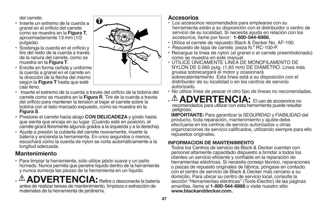 Black & Decker LST1018 Muestra en la, Según la hasta que esté Casi llenoFigura. T, Accesorios, llame por favor 