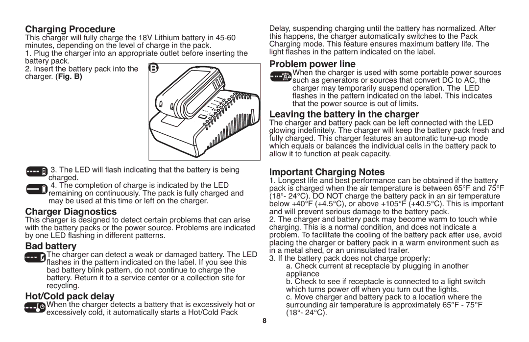 Black & Decker LST1018 instruction manual Charging Procedure, 18- 24C 