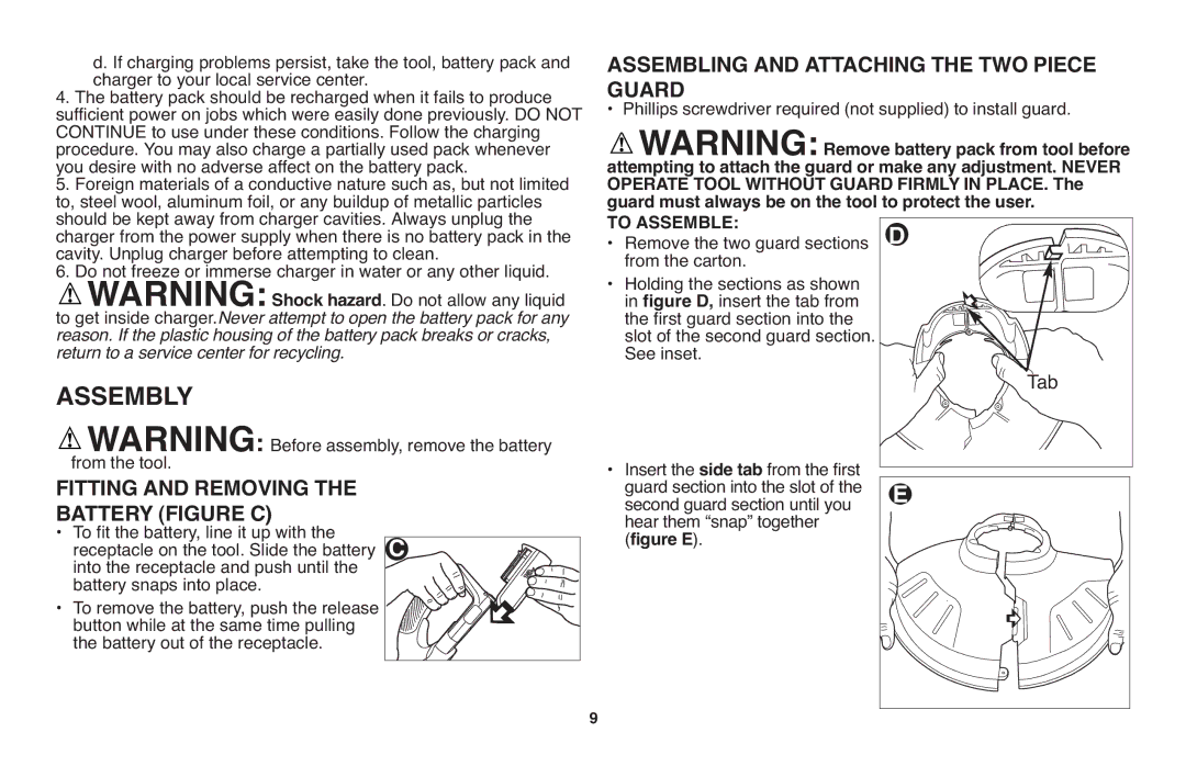 Black & Decker LST1018 Fitting and Removing Battery Figure C, Assembling and Attaching the TWO Piece, Guard, To Assemble 