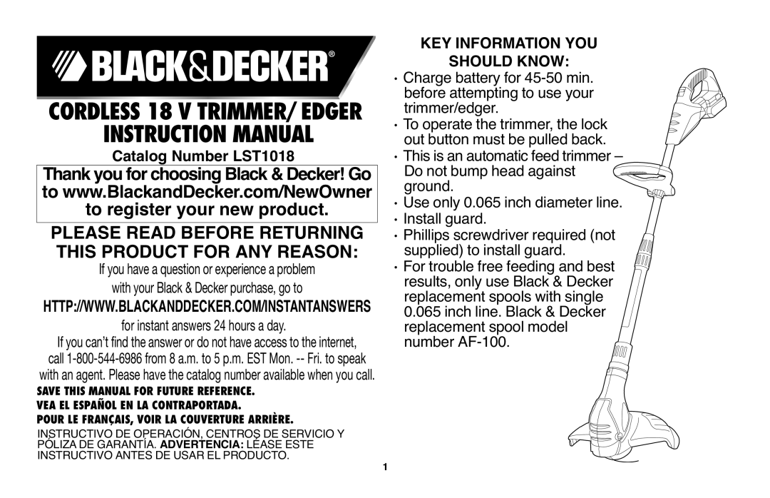 Black & Decker LST1018 instruction manual to register your new product, Key Information You Should Know 