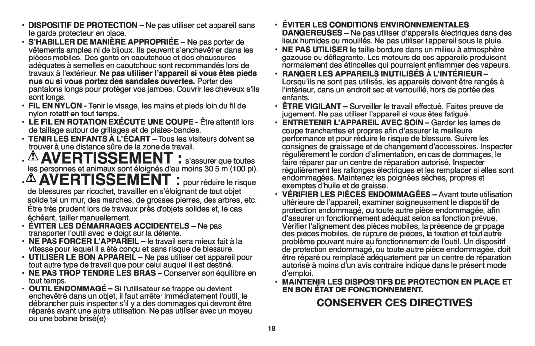 Black & Decker LST1018 instruction manual Conserver Ces Directives 