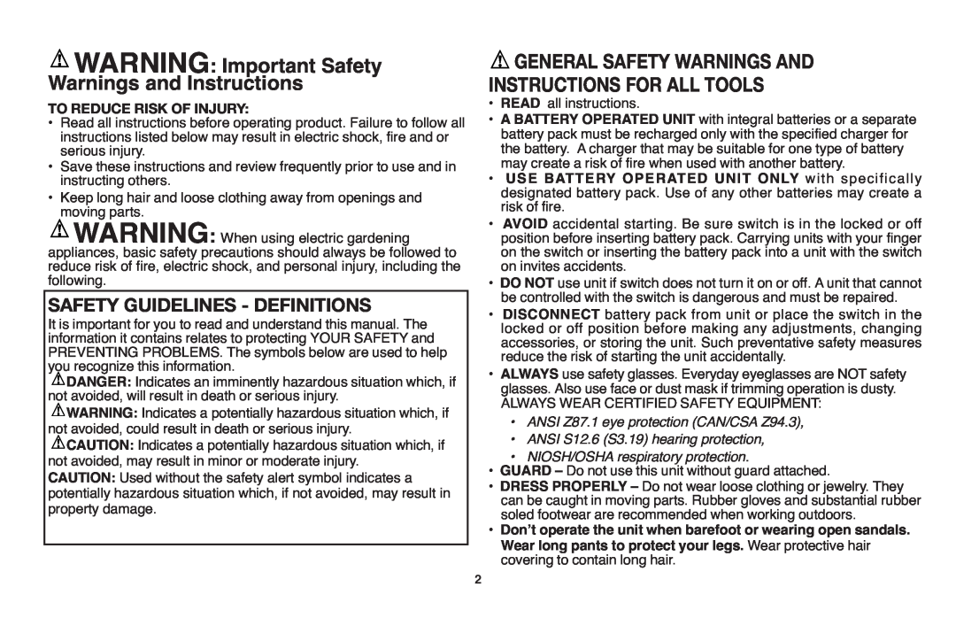 Black & Decker LST1018 instruction manual WARNING Important Safety Warnings and Instructions, General Safety Warnings And 
