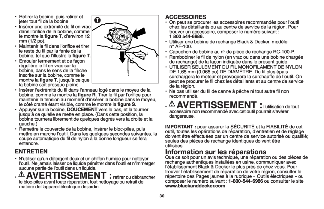Black & Decker LST1018 instruction manual Entretien, Accessoires 