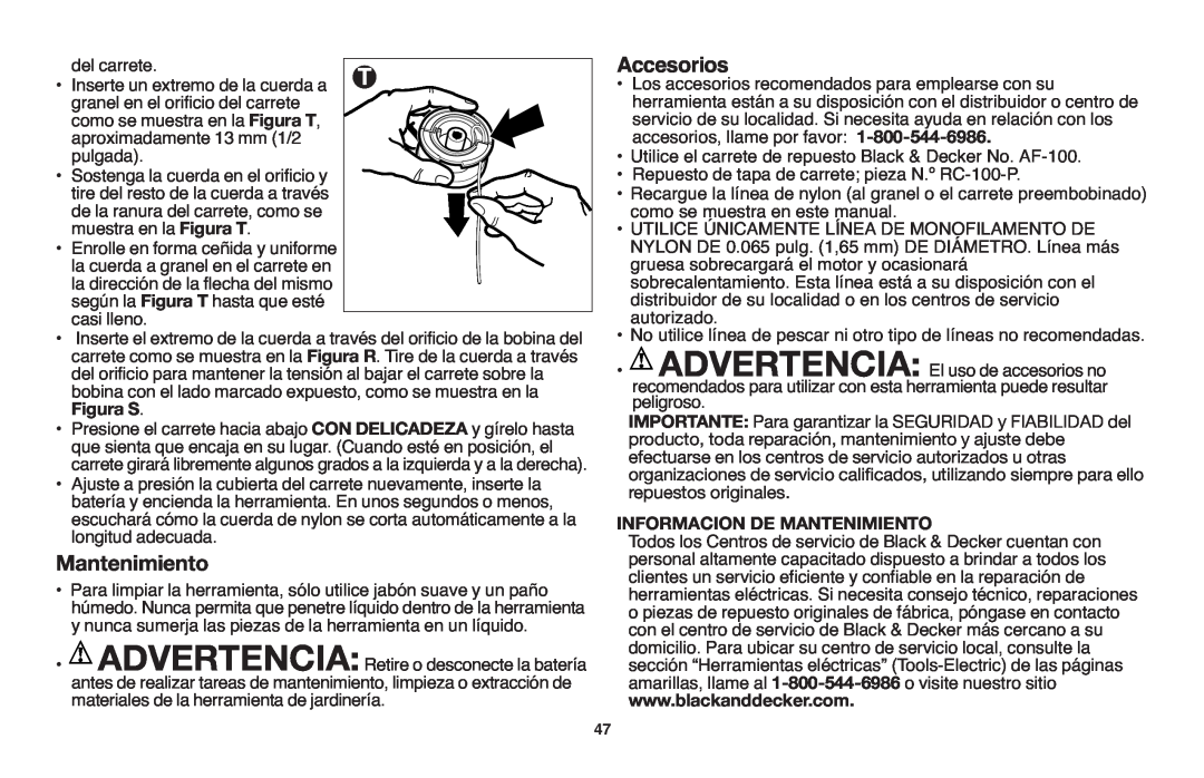 Black & Decker LST1018 instruction manual Mantenimiento, Accesorios 