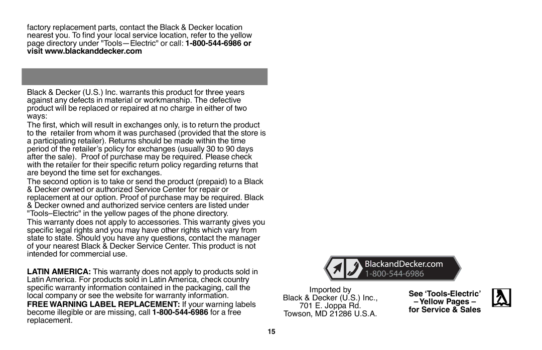 Black & Decker LST136-36V, LST136R Full THREE-YEAR Home USE Warranty, Replacement.1-800-544-6986, See ‘Tools-Electric’ 