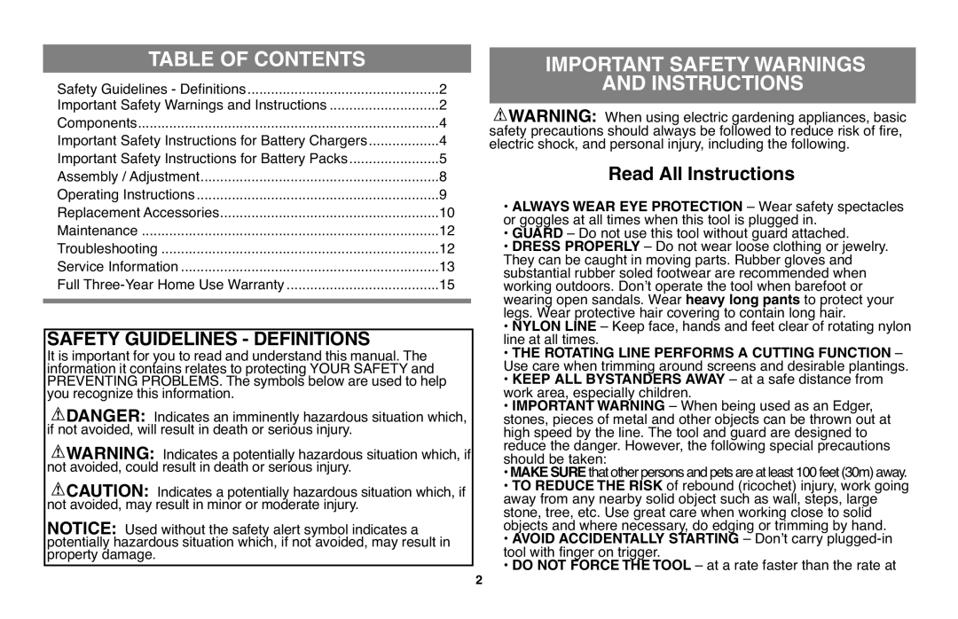 Black & Decker LST136R, LST136-36V instruction manual Table of Contents, Important Safety Warnings Instructions 