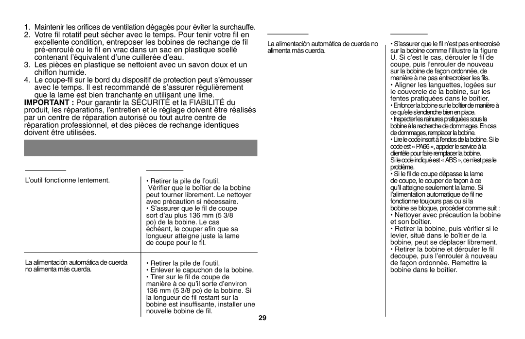 Black & Decker LST136R, LST136-36V instruction manual Depannage, Problème Solution 