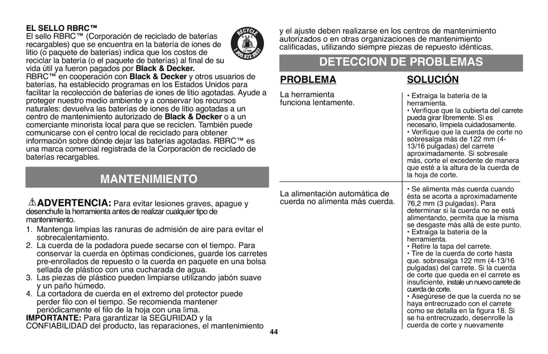 Black & Decker LST136R, LST136-36V instruction manual Deteccion DE Problemas, EL Sello Rbrc 