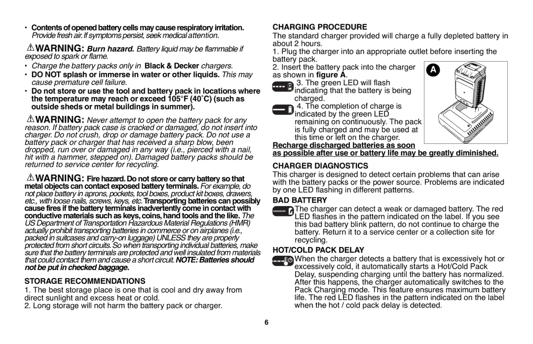 Black & Decker LST136-36V, LST136R Long storage will not harm the battery pack or charger, Charging Procedure 