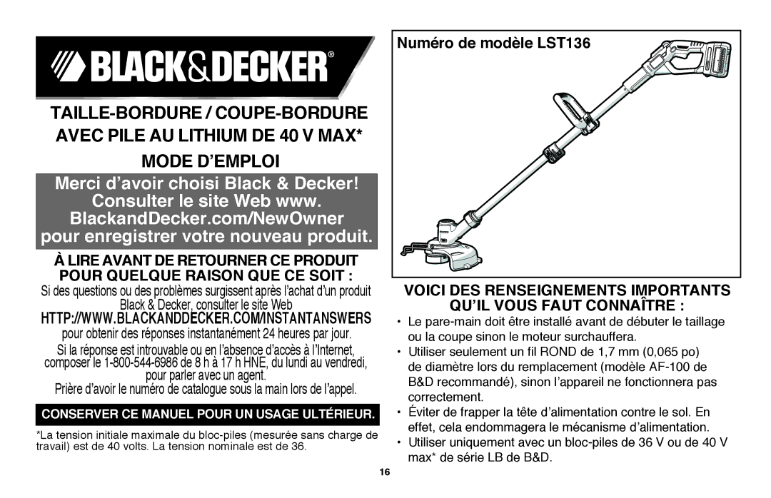 Black & Decker LST136 instruction manual Mode D’EMPLOI 