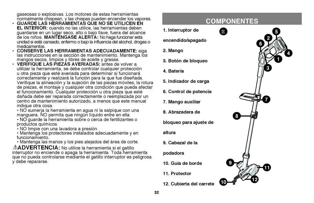 Black & Decker LST136 instruction manual Componentes, Guarde LAS Herramientas QUE no SE Utilicen EN 