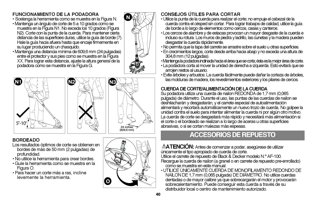 Black & Decker LST136 Accesorios DE Repuesto, Funcionamiento DE LA Podadora, Cuerda DE CORTE/ALIMENTACIÓN DE LA Cuerda 