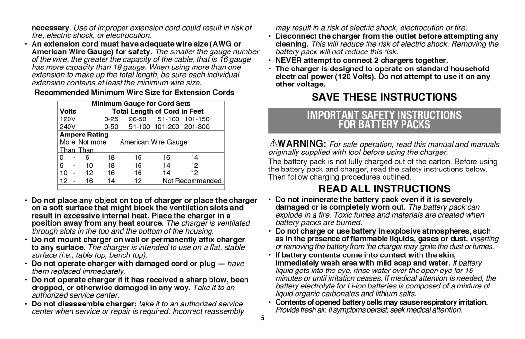 Black & Decker LST136 instruction manual Important safety instructions For battery packs 