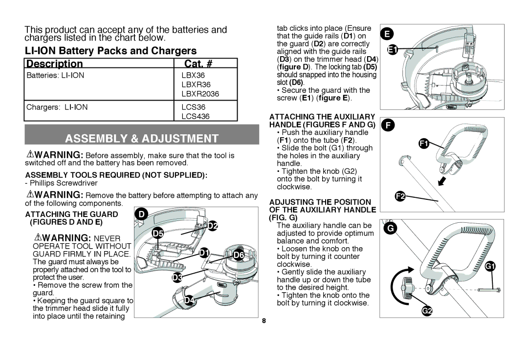 Black & Decker LST136 instruction manual Assembly & Adjustment, Assembly Tools Required not Supplied, Attaching the guard 