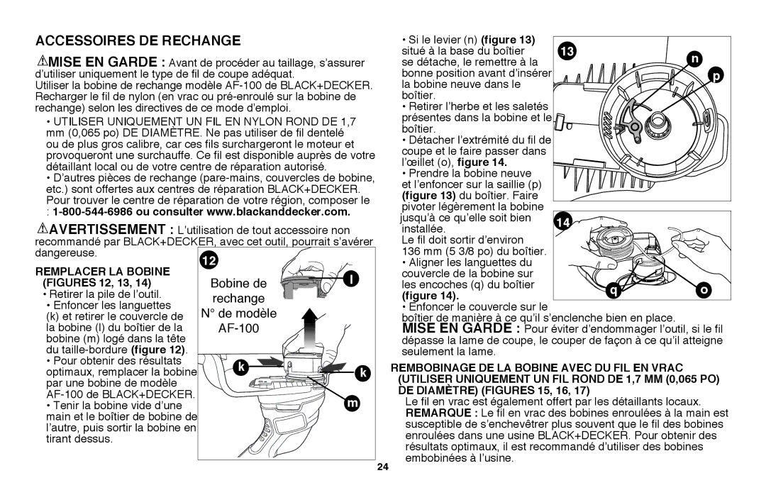 Black & Decker LST220 Remplacer LA Bobine, Rembobinage DE LA Bobine Avec DU FIL EN Vrac, De diamètre figures 15, 16 