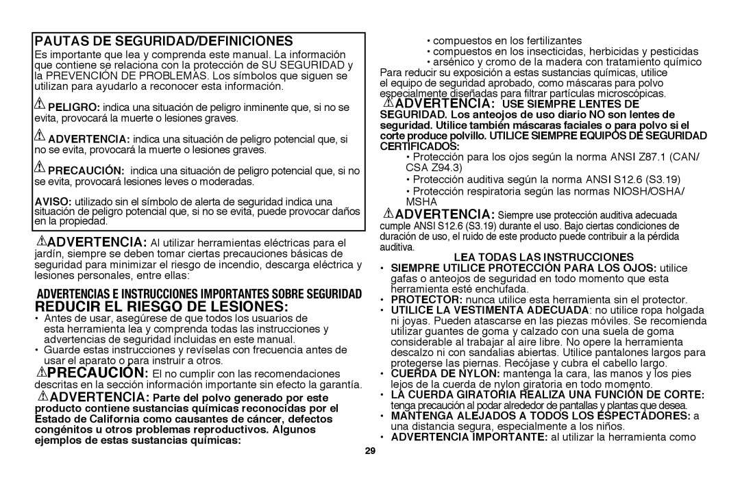 Black & Decker LST220R instruction manual Pautas DE SEGURIDAD/DEFINICIONES 