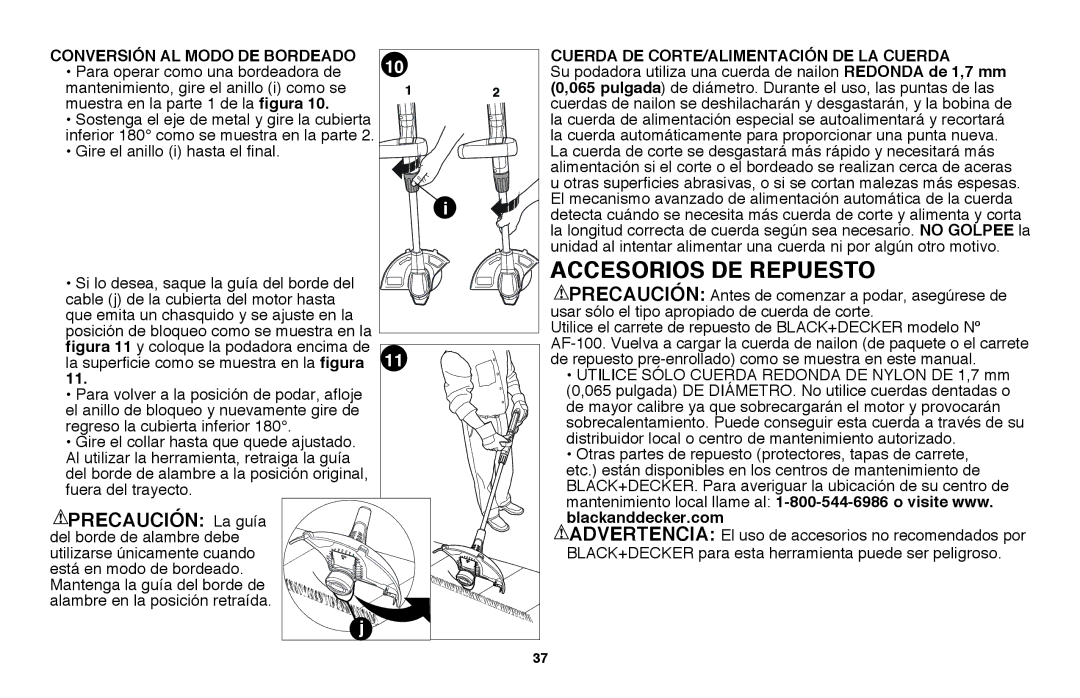 Black & Decker LST220R Accesorios DE Repuesto, Conversión AL Modo DE Bordeado, Cuerda de corte/ALIMENTACIÓN DE LA Cuerda 