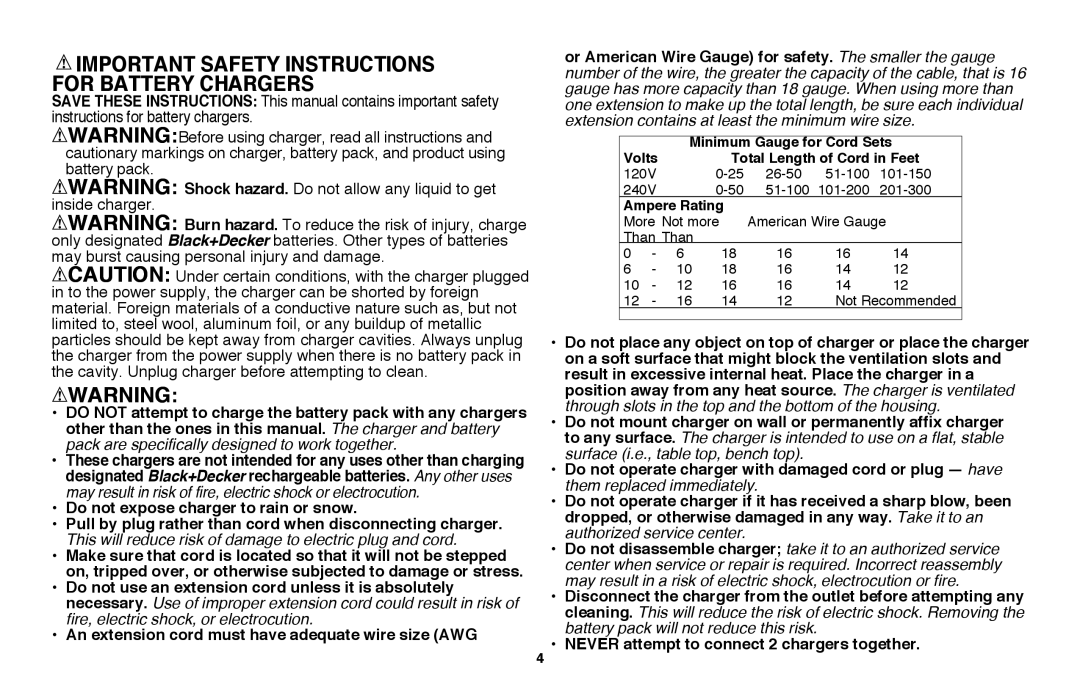 Black & Decker LST220R instruction manual Important Safety Instructions FOR BATTERY CHARGERS 