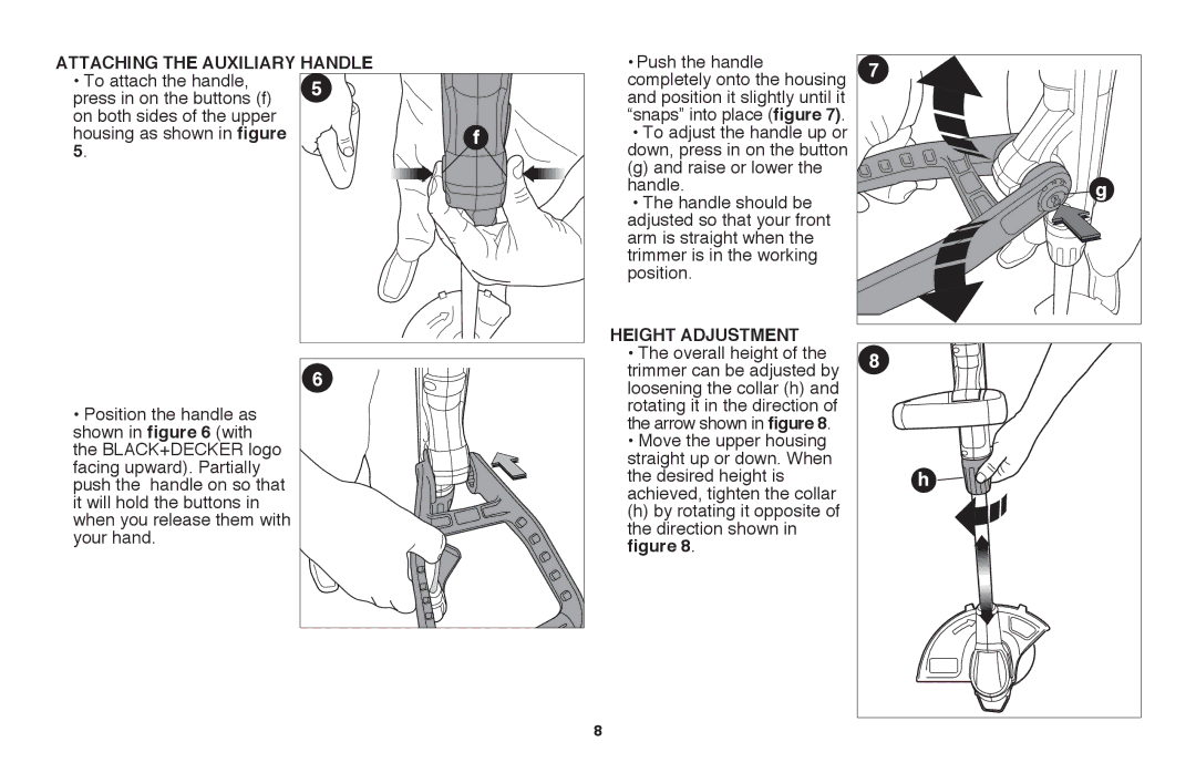 Black & Decker LST220R instruction manual Attaching the Auxiliary Handle, Height adjustment 