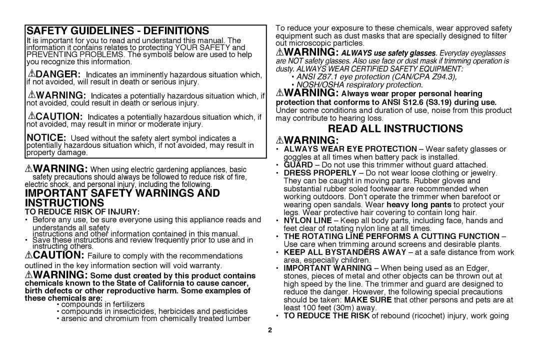 Black & Decker LST220 Safety Guidelines - Definitions, Important Safety Warnings And Instructions, Read All Instructions 