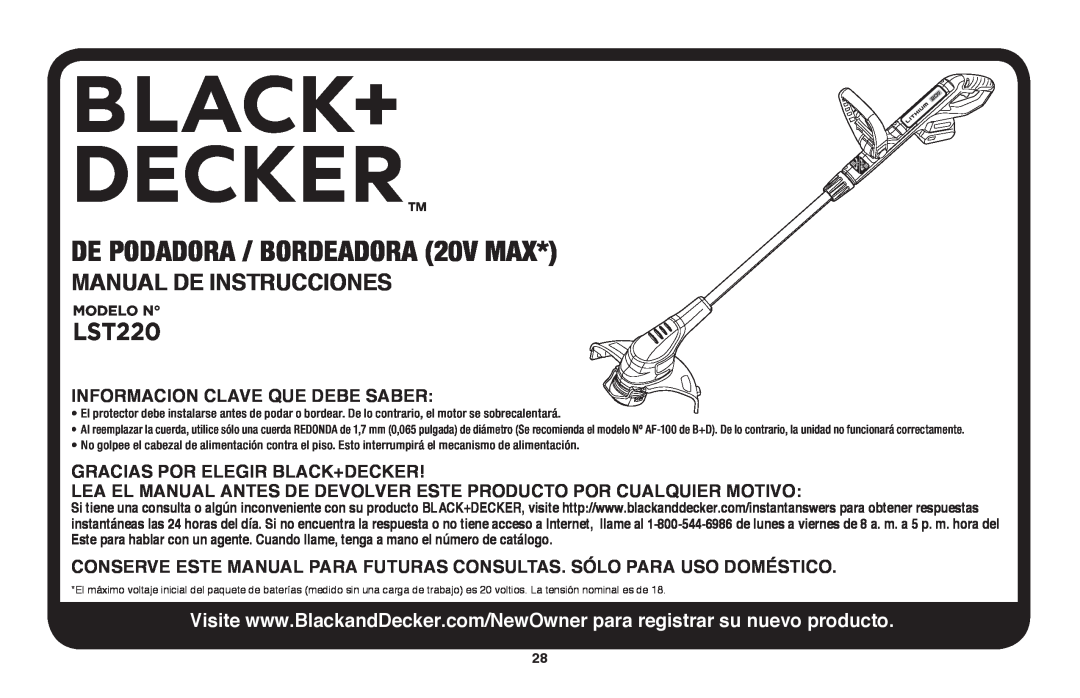 Black & Decker LST220R DE PODADORA / BORDEADORA 20V MAX, Manual De Instrucciones, Informacion Clave Que Debe Saber 