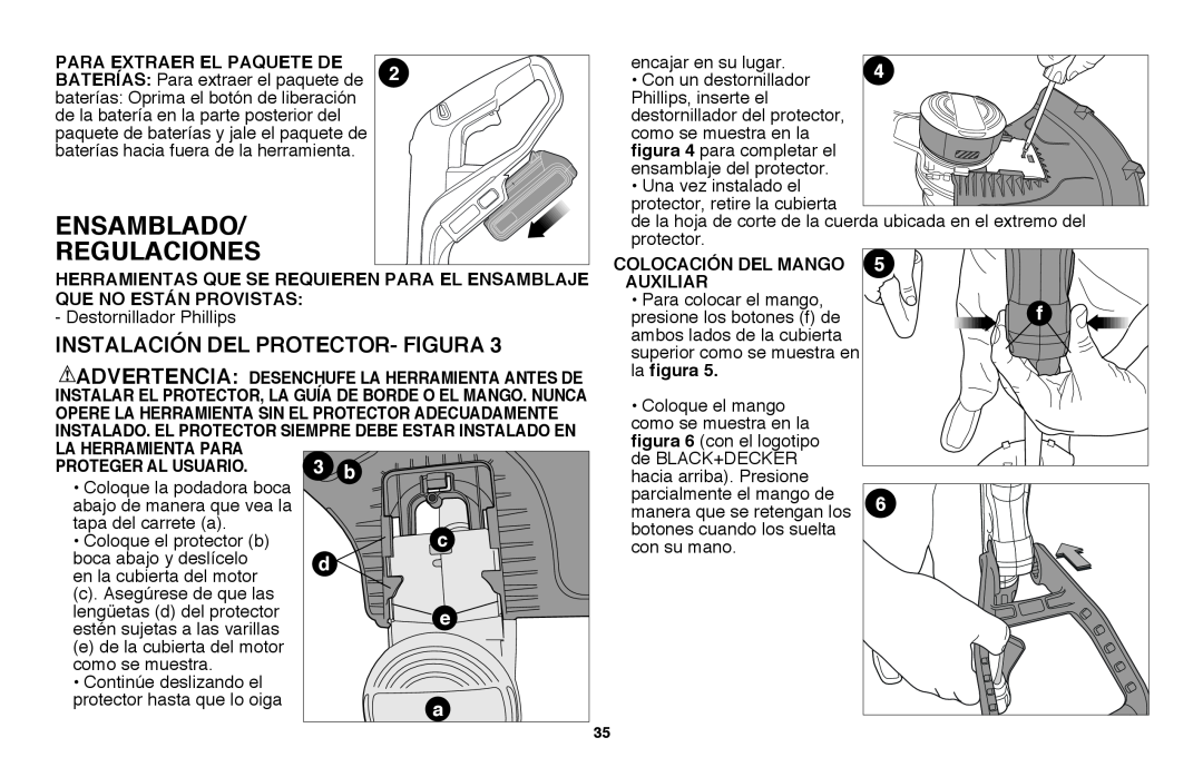 Black & Decker LST220R instruction manual Ensamblado Regulaciones, instalaciÓn del protector- figura 