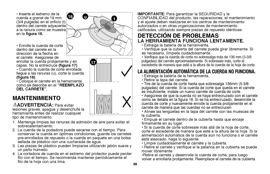 Black & Decker LST220R instruction manual Mantenimiento, Detección de problemas, La herramienta funciona lentamente 