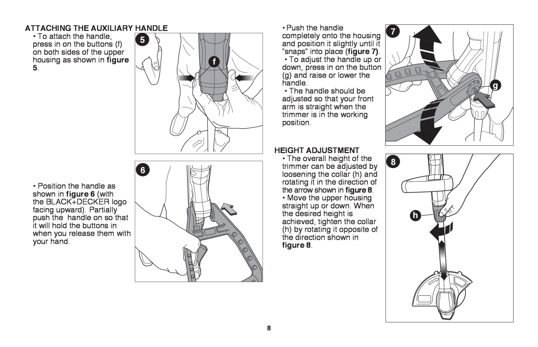 Black & Decker LST220R instruction manual Attaching the Auxiliary Handle, HEIGHT adjustment 