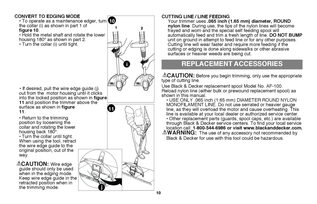 Black & Decker LST220 instruction manual Replacement accessories, Convert To Edging Mode 