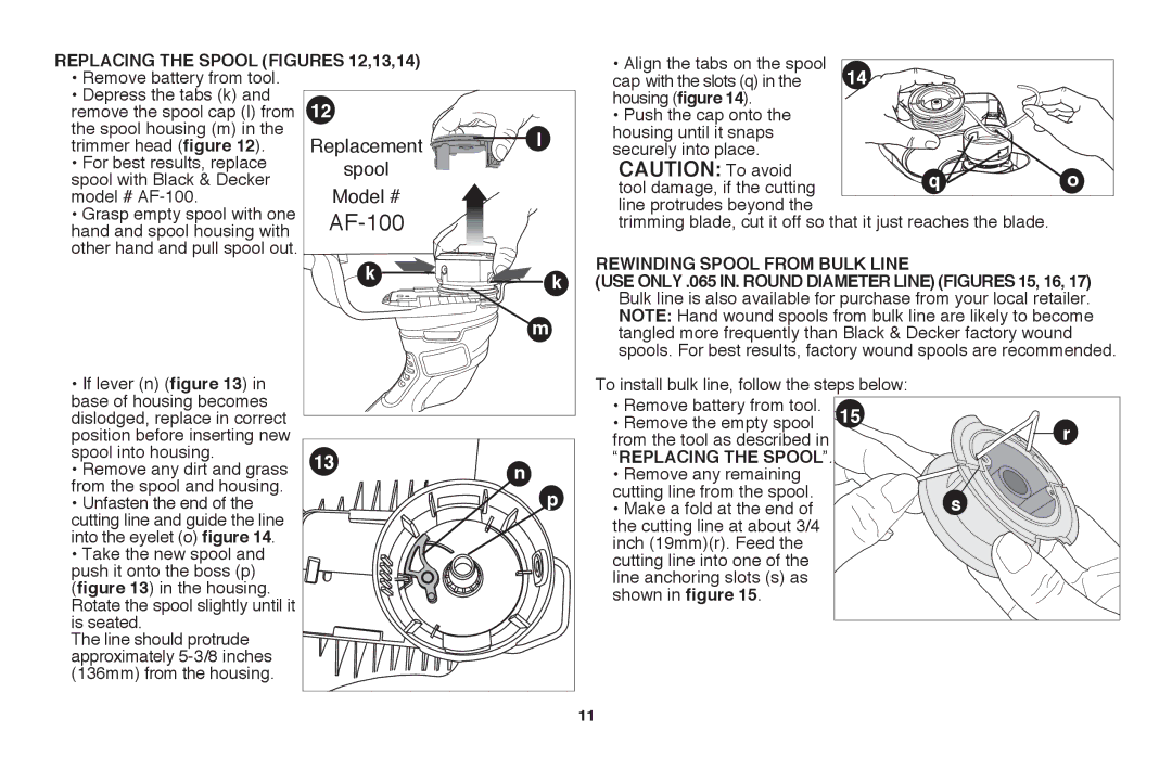 Black & Decker LST220 instruction manual Rewinding Spool from Bulk Line, Replacing The Spool 