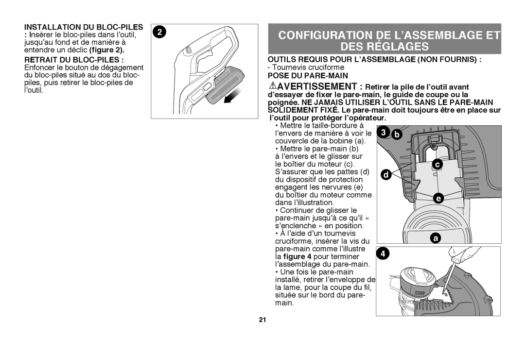 Black & Decker LST220 instruction manual Configuration DE L’ASSEMBLAGE ET DES Réglages 