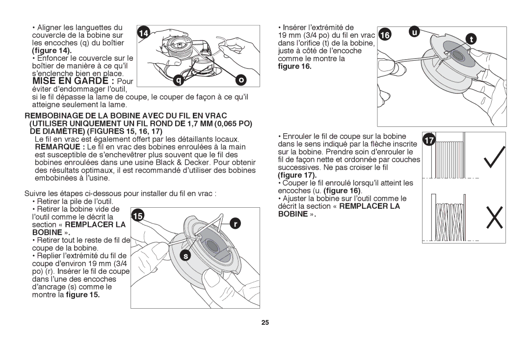 Black & Decker LST220 instruction manual Mise EN Garde Pour, Section « Remplacer LA, Bobine » 