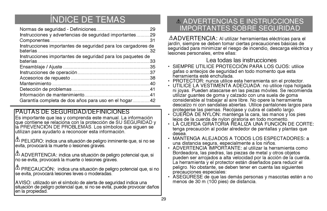 Black & Decker LST220 instruction manual Índice de temas, Advertencias E Instrucciones Importantes Sobre Seguridad 