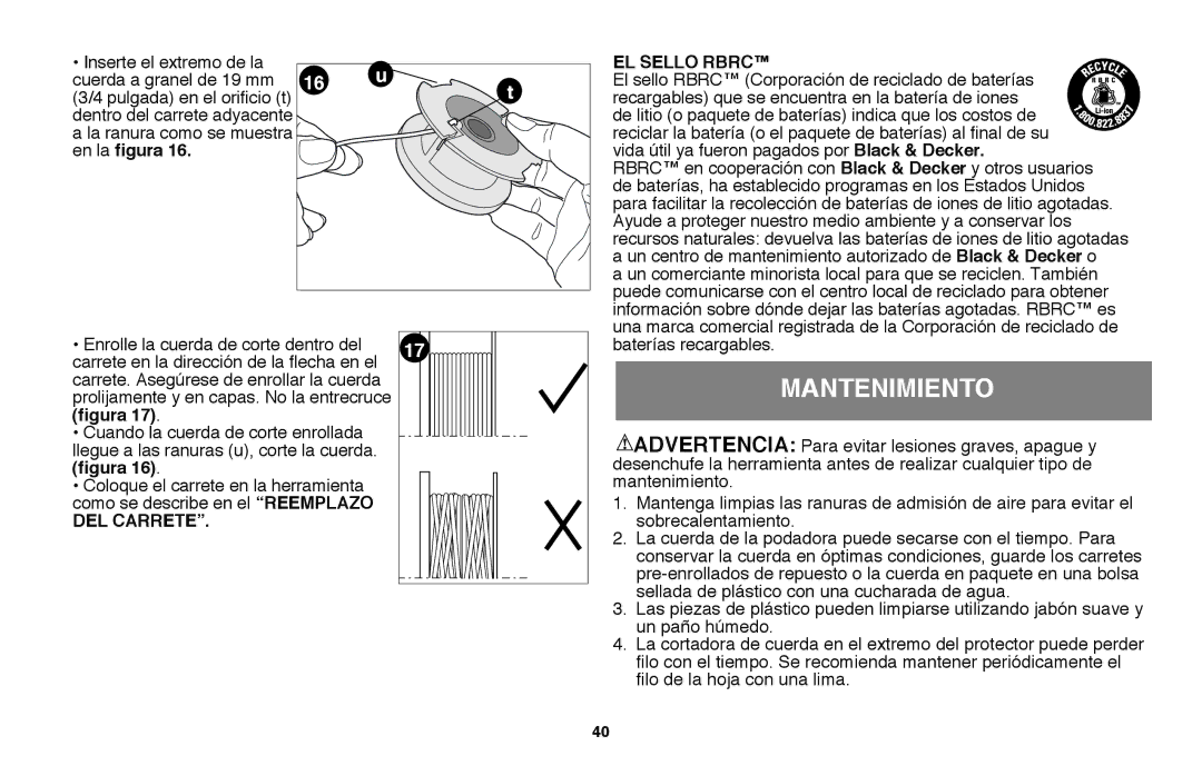 Black & Decker LST220 instruction manual Mantenimiento, El sello Rbrc 